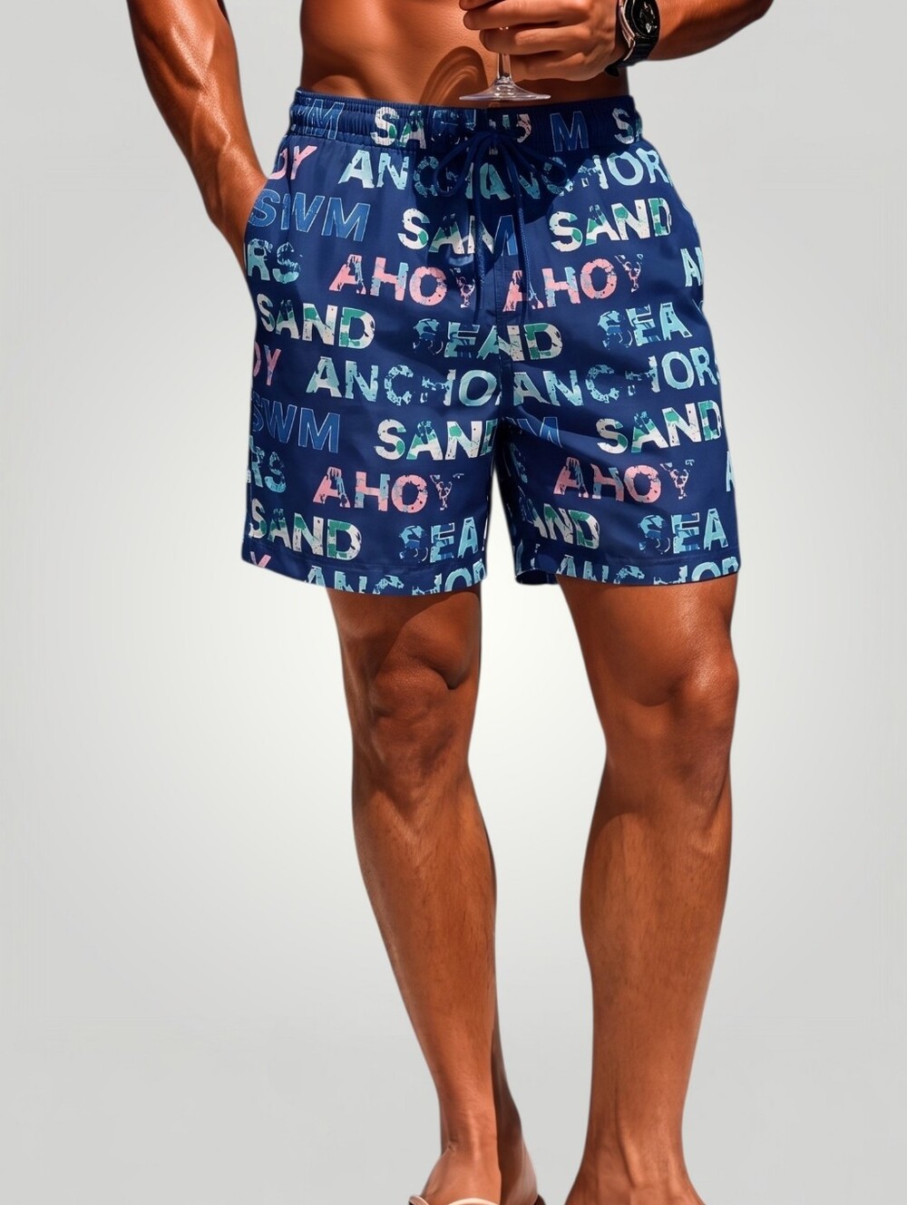 Brooks Brothers Mens XXL Navy Nautical Word Print Swim Trunks Board Shorts Lined